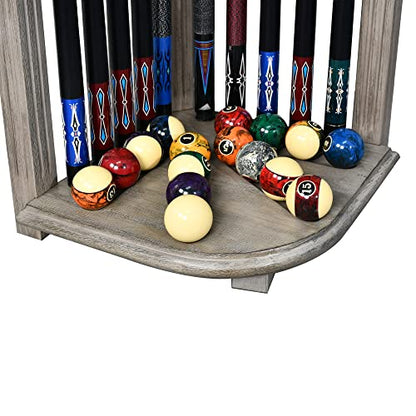 CROWN ME Deluxe Corner Floor Cue Rack, Pool Cue Holder - Smoky Finish, Solid Hardwood, Holds 10 Cues, 16.5-in W x 16.5-in D x 28-in H