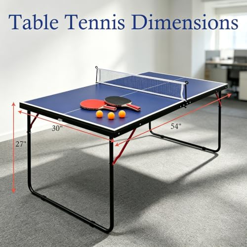 RAKON Foldable Table Tennis Table Portable Ping Pong Table with Net 2 Paddles,3 Balls,Portable Ping Pong Family Game Tables for Outdoor Indoor Use, Blue