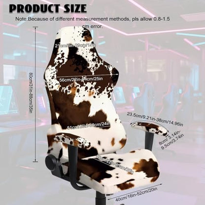 Artistic Brown Cow Print Chair Slipcovers with Arms 2 Piece Stretchy Gaming Chair Cover Cat Scratch Proof Furniture Protector with Zipper Anti-Dust Desk Chair Seat Protector for Office Home - color: Artistic Brown Cow Print