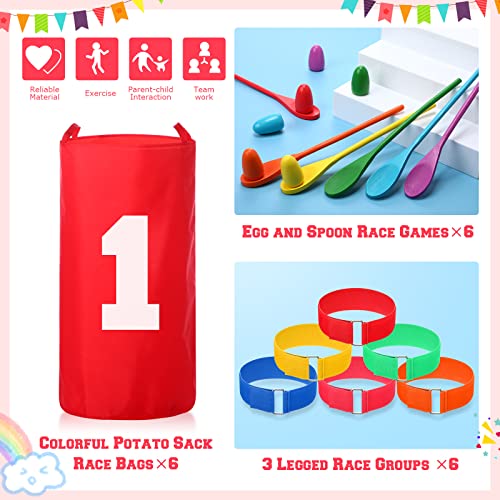 40 Packs Outdoor Games Potato Sack Race Bags for Kids and Adults, with 3 Legged Race Bands, Egg and Spoon Race Backyard Field Day Birthday Party Games Outdoor Carnival Lawn Games Kids and Family