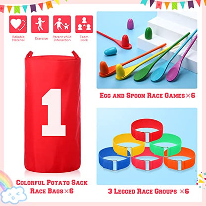 40 Packs Outdoor Games Potato Sack Race Bags for Kids and Adults, with 3 Legged Race Bands, Egg and Spoon Race Backyard Field Day Birthday Party Games Outdoor Carnival Lawn Games Kids and Family