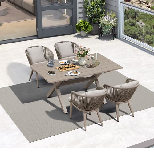 PURPLE LEAF 5 Pieces Patio Dining Set Wicker Outdoor Furniture Rectangular Table and Chairs Set for Garden Deck Aluminum Frame Backyard Kitchen Set, Cushions and Pillows Included Champagne - color: Champagne, size: 5 Pcs, style: Rectangular