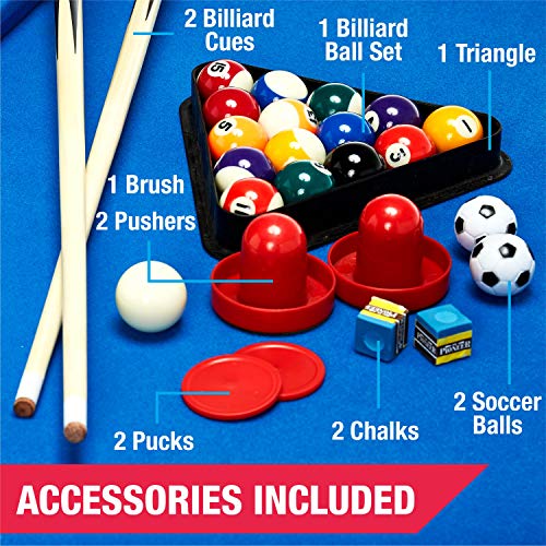 Quick Assembly and Play 48 Inch 3-in-1 Combo Game Table, 3 Games with Billiards, Hockey and Foosball, Accessories Included