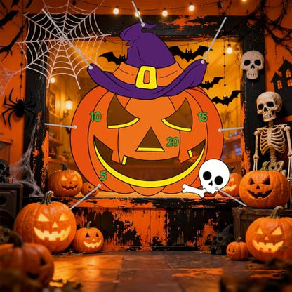 Tiamon Halloween Pumpkin Bean Bag Toss Game Banner with 3 Bean Bags, 47x45 Large Pumpkin Halloween Toss Game, Trick or Treat Party Supplies, Classroom Carnival Fall Festival Activities