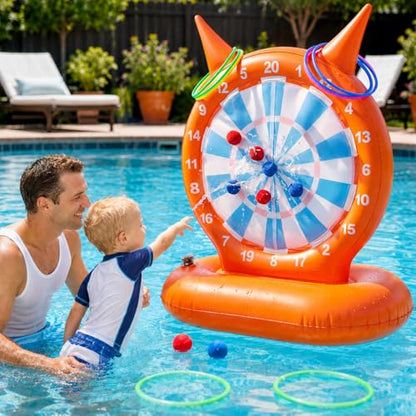 Kids Pool Toys Games, 2-in-1 Inflatable Dart Board Ball and Ring Toss Water Game, Fun Summer Swimming Pool Party Beach Lawn Outdoor Camping Party Float Games for 3-12 Yrs Boys Girls Teen Adult Family
