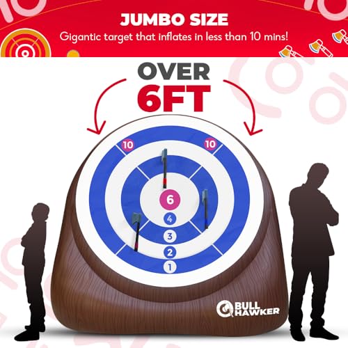 Swooc Games® - Bull Hawker™ | Giant Axe Darts with 15+ Games | Axe Throwing Game for Backyard with Air Pump | Large Outdoor Games for Adults and Family | Party Carnival Game | Throwing Yard Fun - size: Giant - 6ft