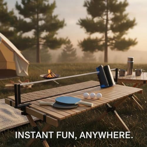 Portable Retractable Ping Pong Net Set with 2 Rackets & 3 Balls, Tool-Free Clamp for Any Flat Table - color: Black