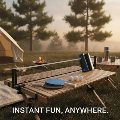 Portable Retractable Ping Pong Net Set with 2 Rackets & 3 Balls, Tool-Free Clamp for Any Flat Table - color: Black