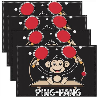 Erosebridal Cute Ping-Pong 12x18 Inch Placemats Set of 4, Kawaii Monkey Zoo Place Mat for Kids Boys Girls, Ball Sport Games Oil Proof for Dining Kitchen Table, Black White Animal Table Mats - color: Black Red