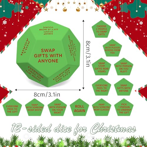 Santa Swap Gift Exchange Dice, 3 * 3in Exchange Gifts Family Game, Christmas Stocking Stuffers Gift Exchange Dice Games for Friends for Xmas, Birthday, Party and Family Night, Holiday - style: Santa Swap