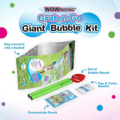 WOWmazing Grab-N-Go Kit: Incl. Wand, Jumbo Bubble Concentrate, Bucket, and Tips & Trick Booklet | Outdoor Toy for Kids, Boys, Girls | Bubbles Made in The USA - style: Grab-N-Go