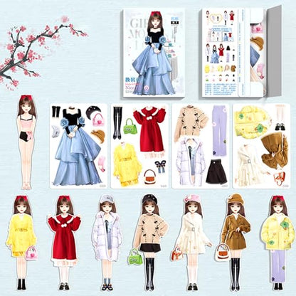 Magnetic Princess Dress Up Paper Doll Pretend Play Toys Magnet People Clothes Puzzles Game for 3+ Year Old Girls Toddler,Preschool Learning Created Imagine Set Birthday Gift - style: H Set