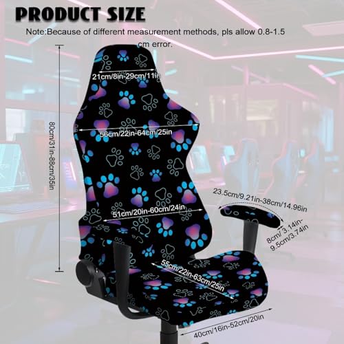 Suobstales Dog Paw Pattern Gaming Chair Cover with Armrest Cover, Cat Scratch Proof Jacquard Soft Spandex Gaming Chair Slipcovers with Arms Cover for Racing Office Computer Reclining Chairs - color: Dog Paw