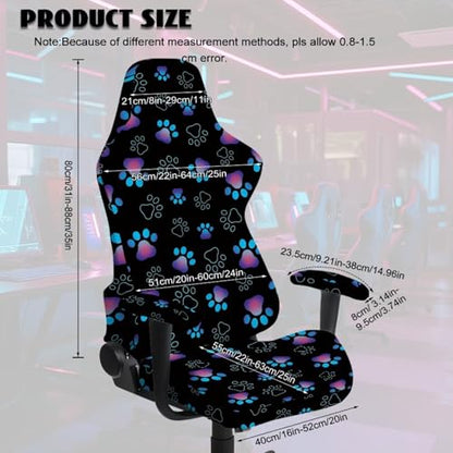 Suobstales Dog Paw Pattern Gaming Chair Cover with Armrest Cover, Cat Scratch Proof Jacquard Soft Spandex Gaming Chair Slipcovers with Arms Cover for Racing Office Computer Reclining Chairs - color: Dog Paw
