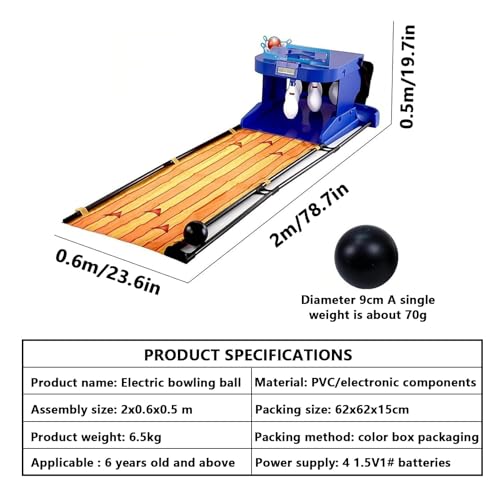 Electronic Bowling Alley Game Set Portable with Auto Scoring & Automatic Reset Lighting Simulation Sound Effect - Foldable Design with 6 Pins 2 Balls for Home Family Bonding Activities 2m/78.7in - size: 2m/78.7in