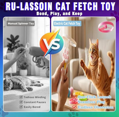 Cat Fetch Toy Automatic Disc Launcher 6 Discs USB-C White | Automatic launcher with 6 discs (3 Glow-in-Dark). 30m range. USB-C rechargeable 1200mAh battery. Interactive toy for cats.