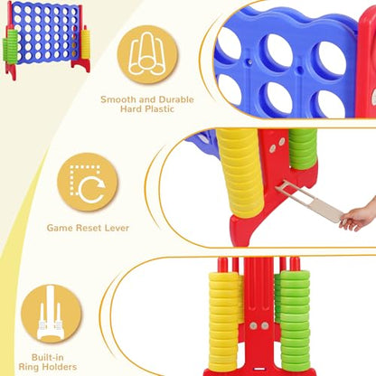 Peekabu Giant 4-in-A-Row Connect Game Outdoor, 3.5FT Jumbo 4-to-Score Yard Game for Kids & Adults, 42 Rings & Quick-Release Slider