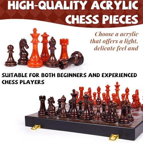 17 Inch Super Large Chess Set, Weighted Acrylic Chess Pieces with Zinc Alloy Core, 4.2” King Luxury Staunton Chess Set, Professional Tournament Folding Chess Board for Home, Club & Display