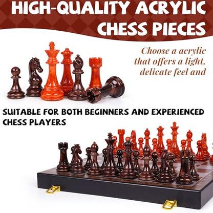 17 Inch Super Large Chess Set, Weighted Acrylic Chess Pieces with Zinc Alloy Core, 4.2” King Luxury Staunton Chess Set, Professional Tournament Folding Chess Board for Home, Club & Display