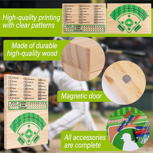 Wooden Baseball Board Game,5.7 * 7.87” Travel Size,Including 1 Thick Wooen Board+10 Pegs+2 Dice+1 Game Manual,Tabletop,Perfect for Family, Party and Holiday Gatherings,Party Indoor and Travel Game