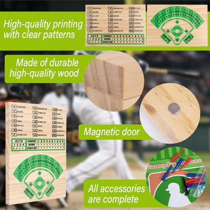 Wooden Baseball Board Game,5.7 * 7.87” Travel Size,Including 1 Thick Wooen Board+10 Pegs+2 Dice+1 Game Manual,Tabletop,Perfect for Family, Party and Holiday Gatherings,Party Indoor and Travel Game