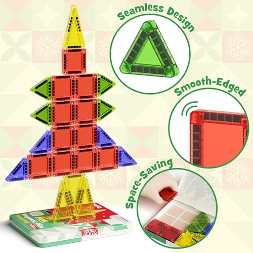 Travel Magnetic Tiles for Kids, 26 PCs Mini Magnetic Building Blocks with Festive Iron Storage Box, STEM Travel Toys for Toddlers Ages 3-5+, Educational Learning Gift for Boys & Girls - size: Travel