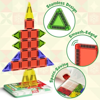 Travel Magnetic Tiles for Kids, 26 PCs Mini Magnetic Building Blocks with Festive Iron Storage Box, STEM Travel Toys for Toddlers Ages 3-5+, Educational Learning Gift for Boys & Girls - size: Travel