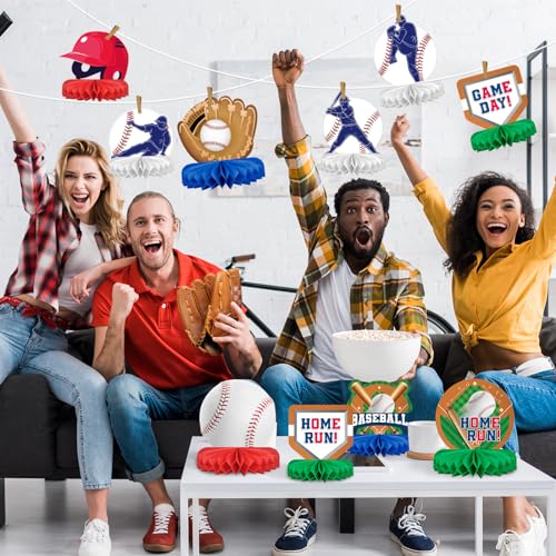 Baseball Party Supplies:Baseball-Themed Honeycomb Centerpiece for Baseball Birthday & Gameday Celebrations - Essential Decorations & Favors - style: Baseball