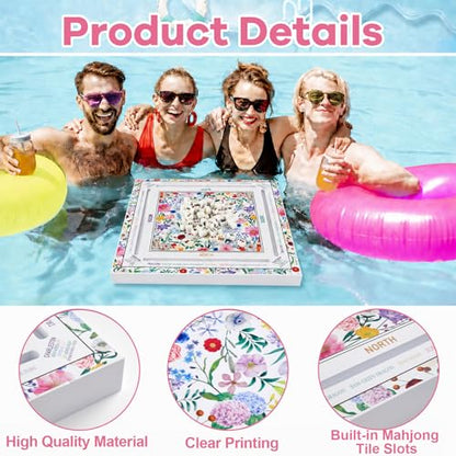 19x19 Inches Mahjong Floating Game Table for Pool Adults Pool Games Tray for Mah Jong Card Games Dominoes Poker Floater Tables for Indoor Outdoor Swimming Pool Hot Tub Lake(Floral) - style: Floral