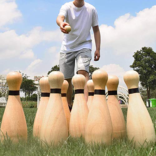 Long game NI-ROU Outdoor Giant Lawn Bowling Games Rubber Wooden Lawn Set Fun Sports Games Outside or Indoor for Family Adults and Kids Backyard Skittles Carrying Bag with 10 Pins and 2 Balls - size: Medium