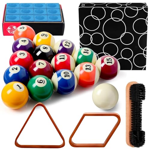 31 Pcs Pool Table Balls Billiard Accessory Kit with 16 Table Balls 1 Triangle Billiard Rack 1 Diamond Holder 12 Rack Cue Chalks 1 Brush for Friend Travel Office Desk Games Bartop - color: Gold