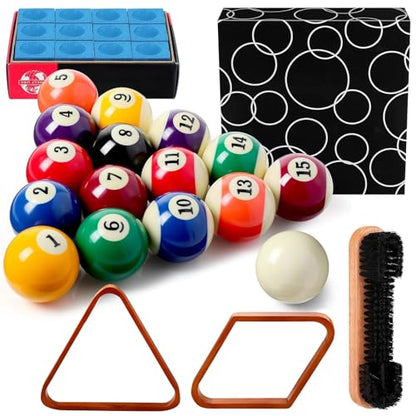 31 Pcs Pool Table Balls Billiard Accessory Kit with 16 Table Balls 1 Triangle Billiard Rack 1 Diamond Holder 12 Rack Cue Chalks 1 Brush for Friend Travel Office Desk Games Bartop - color: Gold
