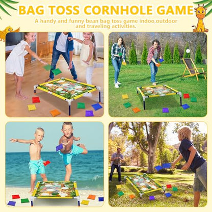 Gemscream Bean Bag Toss Games with 6 Bean Bags Portable PVC Framed Corn Hole Game Set for Beach Summer Spring Safari Theme Outdoor Game Party