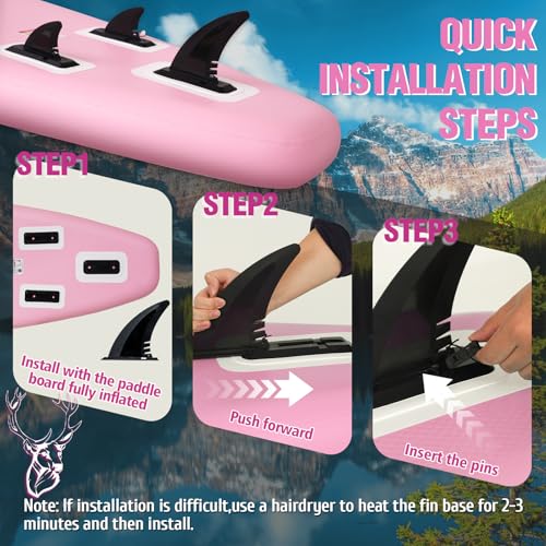 FEATH-R-LITE Inflatable Paddle Board Stand Up Paddleboards for Adults SUP with Premium Accessories Pump, Adjustable Paddle, Leash, Three Fins, Backpack - style: Blush Moose