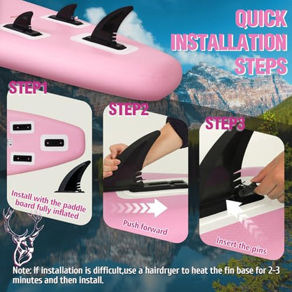 FEATH-R-LITE Inflatable Paddle Board Stand Up Paddleboards for Adults SUP with Premium Accessories Pump, Adjustable Paddle, Leash, Three Fins, Backpack - style: Blush Moose