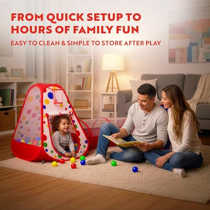 Playz 5-Piece Kids Play Tents Crawl Tunnels and Ball Pit Popup Bounce Playhouse Tent with Basketball Hoop for Indoor and Outdoor Use with Red Carrying Case - color: Red
