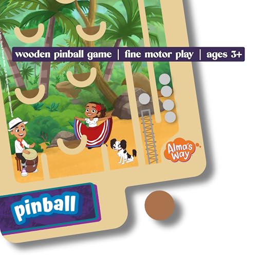 Upbounders® Alma's Way™ Baseball-Béisbol Wooden Pinball, Hand-Held Travel Game for Kids Ages 3+, Bilingual Sports Theme