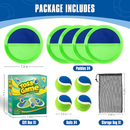 Toss and Catch Ball Set, Pool Beach Outdoor Toys Games for Kids Ages 4-8-12, 4 Paddles 4 Balls and Storage Bag, Summer Yard Outdoor Game for Adult Family, Birthday Easter Gift for Kids