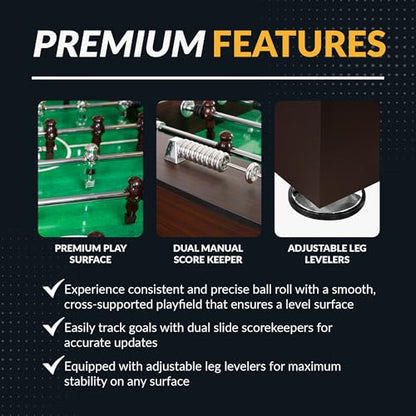 Hathaway Primo 56-In Foosball Table for Family Game Room - With Counterbalanced Players, E-Z Spin Bearings, Analog Scoring Units, Easy-Grip Handles & Adjustable Leg Levelers - Wood Grain Finish