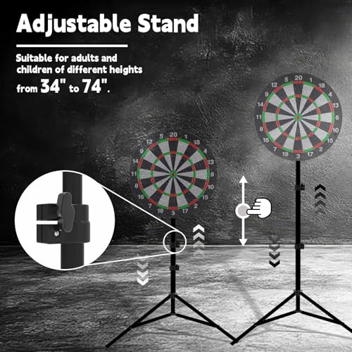 Dartboard Stand, Heavy Duty Portable Dart Board Holder with Adjustable Height (34" to 74"), Dart Board Stand for Adults, Stable Tripod Design, Easy Assembly for Travel, Outdoor, Home & Bar Games