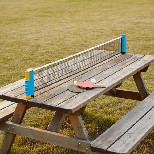 Retractable Table Tennis Net and Post Set, Clip-On Portable Ping Pong Net for Flat Surfaces, ABS Plastic - color: Blue