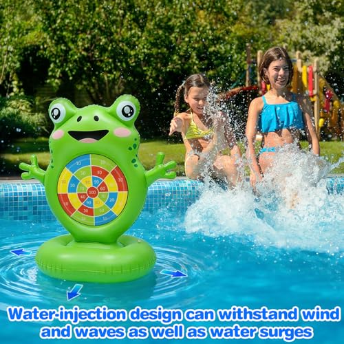 iShabao Kids Fun Pool Toys, Inflatable Frog Dart Board Toss Water Game, Pool Float, Beach Party Yard Outdoor Ball Play, Summer Swimming Toys for Kids Boys Girls Ages 4-12, Teens Adults Family