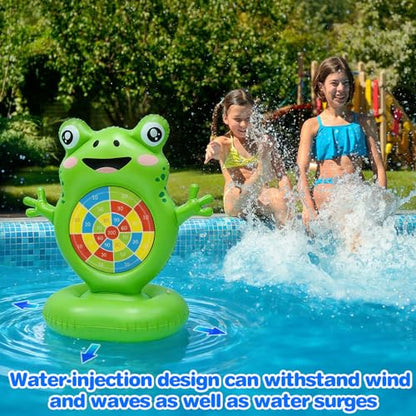 iShabao Kids Fun Pool Toys, Inflatable Frog Dart Board Toss Water Game, Pool Float, Beach Party Yard Outdoor Ball Play, Summer Swimming Toys for Kids Boys Girls Ages 4-12, Teens Adults Family