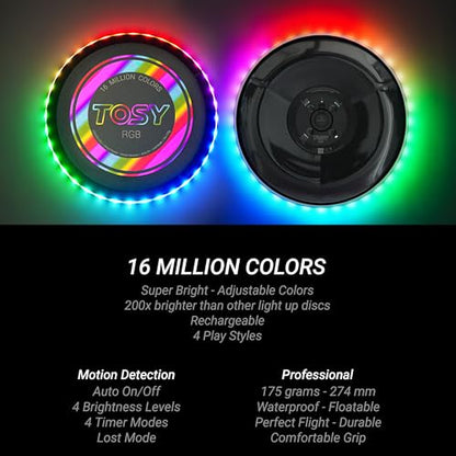 TOSY Flying Disc - 16 Million Colors RGB or 36 LEDs, Extremely Bright, Smart Modes, Camping Essentials for Teens/Kids/Adults/Men/Boys/Girls, Auto Light Up, Rechargeable, Waterproof, 175g - color: Rgb White Disc (Set of 2)