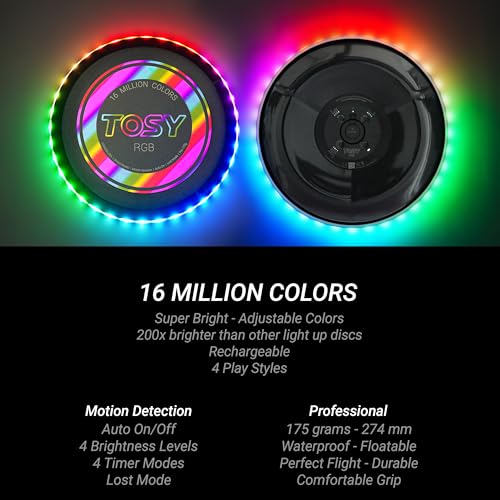 TOSY Flying Disc - 16 Million Colors RGB or 36 LEDs, Extremely Bright, Smart Modes, Camping Essentials for Teens/Kids/Adults/Men/Boys/Girls, Auto Light Up, Rechargeable, Waterproof, 175g - color: Rgb White Disc (Set of 2)
