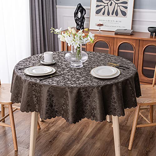 Smiry Round Table Cloth, Waterproof Heavy Duty Vinyl Tablecloths, Wipeable Washable Table Cover for Kitchen and Dining Room (Coffee, 70" x 70") - color: Coffee, size: 70 in Round