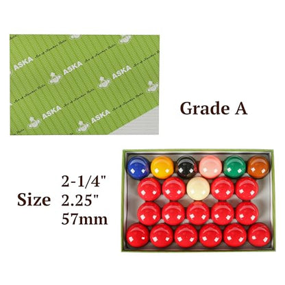 ASKA Billiards Snooker Balls Set, 22 Balls Including a Cue Ball - style: SB01A, Grade A, Set of 22 balls 2-1/4
