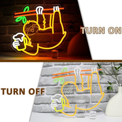 Sloth Beer Neon Sign for Wall Decor, Drinking Led Signs for Bar, USB Dimmable Cute Animal Neon Lights for Bedroom Man Cave Home Pub Party Shop Restaurant Game Room Business Wall Art - style: Sloth Beer