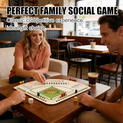 Baseball Board Game，5mm Thick Solid Oak Baseball Board Game, Portable Dice & Marker Table Game with Manual, Ideal for Family Game Night, Party & Travel
