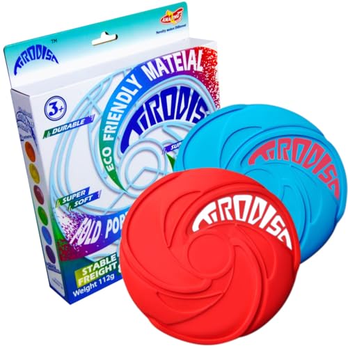 AMAZING TOYZ Tirodisc Frisbee 2-Pack- 20cm Easy Catch Foldable Pocket Flying Disc, Soft Silicone for Kids/Adults Beginner, Waterproof Beach Pool Outdoor Gift Age3+ - color: Red and Blue